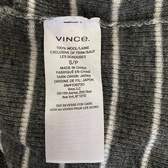 Vince Gray & White 100% Wool Striped Rib Knit Long Sleeve Crewneck Shirt - Picture 7 of 8